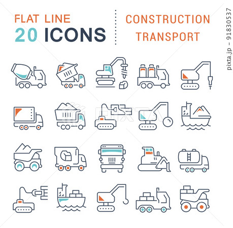Set Vector Line Icons of Construction Transport 91830537