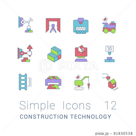 Set of Simple line Icons of Construction Technology 91830538