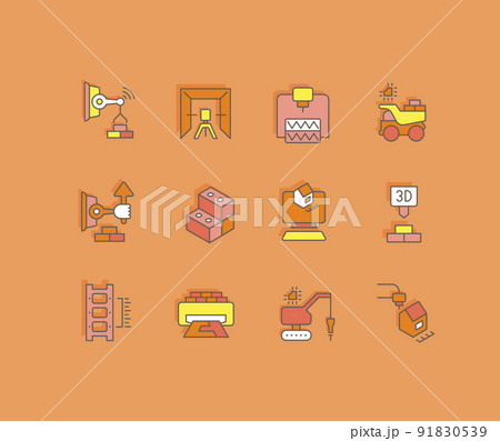 Set of Simple line Icons of Construction Technology 91830539