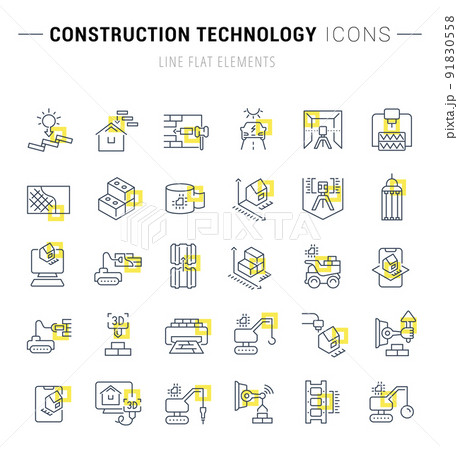 Set Vector Line Icons of Construction Technology 91830558