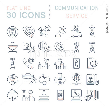 Set Vector Line Icons of Communication Service Set Vector Line Icons of Communication Service 91830823