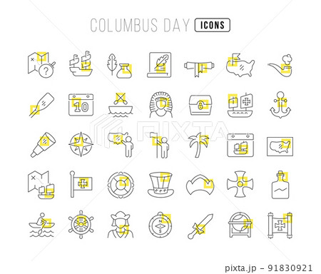 Set of linear icons of Columbus Day 91830921