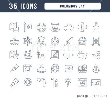 Set of linear icons of Columbus Day 91830923