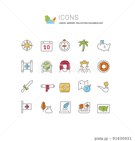 Set Vector Line Icons of Columbus Day 91830931