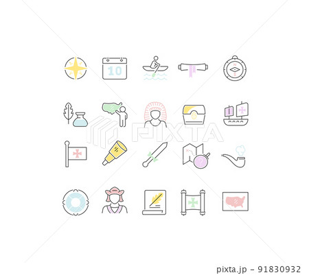 Set Vector Line Icons of Columbus Day 91830932