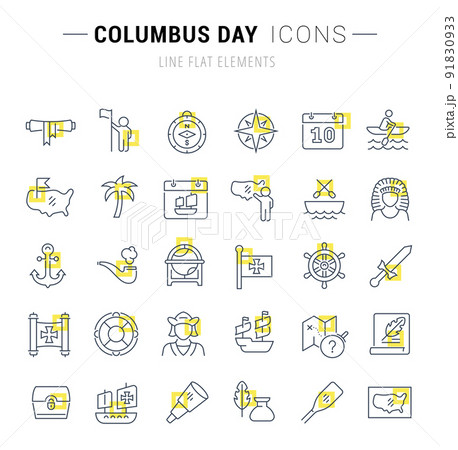 Set Vector Line Icons of Columbus Day 91830933