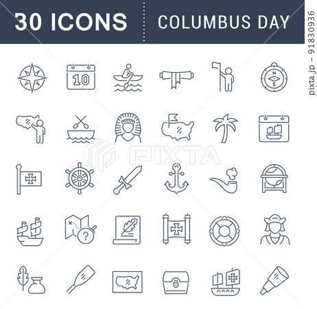 Set Vector Line Icons of Columbus Day 91830936