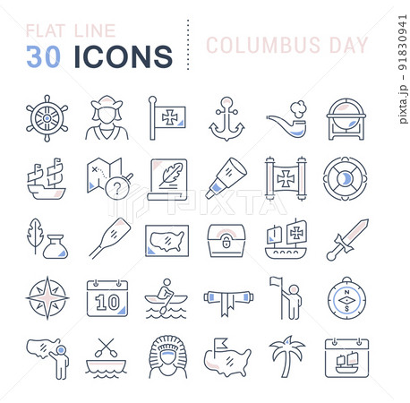 Set Vector Line Icons of Columbus Day 91830941