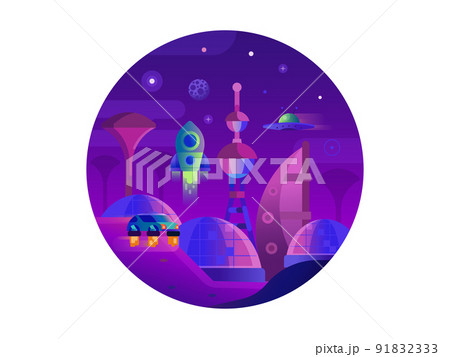 Futurist City on Space Icon in Gradient Design Futurist City on Space Icon in Gradient Design 91832333