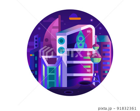 Futurist City on Space Icon in Gradient Design Futurist City on Space Icon in Gradient Design 91832361