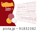 Travel to Turkey template vector with Turkish landmarks names. 91832382