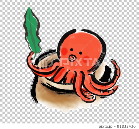 章魚和穴位日式手繪毛筆插圖素材 91832430