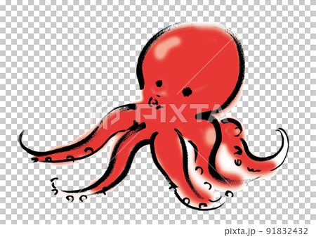 タコ　　和風手描き筆描きイラスト素材 91832432