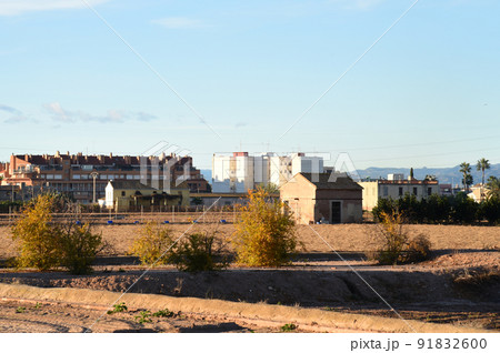 Farmland and farm field in rural. Village house at agriculture field in countryside. Farmland and farm field in rural. Village house at agriculture field in countryside. 91832600