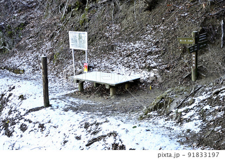 丹沢の大山三峰山と辺室山とを結ぶ物見峠　雪の峠道 91833197