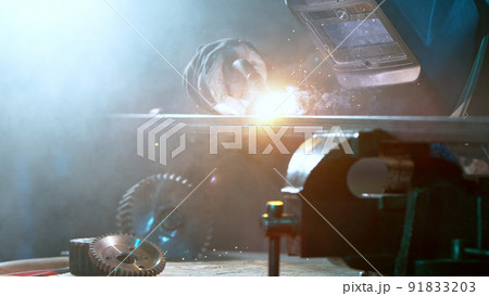 Welder welding technical steel, detail shot. 91833203