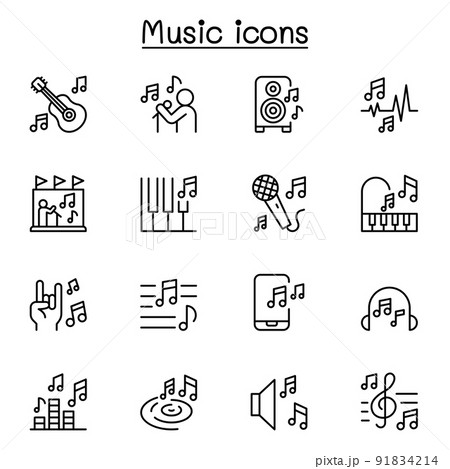 Music icon set in thin line style 91834214