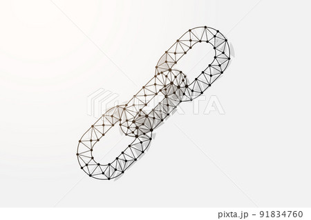 Chain 3d low poly symbol with connected dots. Chainlink, hyperlink, cooperation design vector illustration. Blockchain polygonal wireframe 91834760