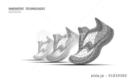 Low poly sneaker model. Digital symbol cryptocurrency game sten. Walking to earn money mobile app. Bitcoin money NFT blockchain vector illustration 91839360
