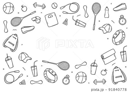 Sports doodle icon set concept. Design elements of a sports invert, a healthy lifestyle Vector illustration 91840778