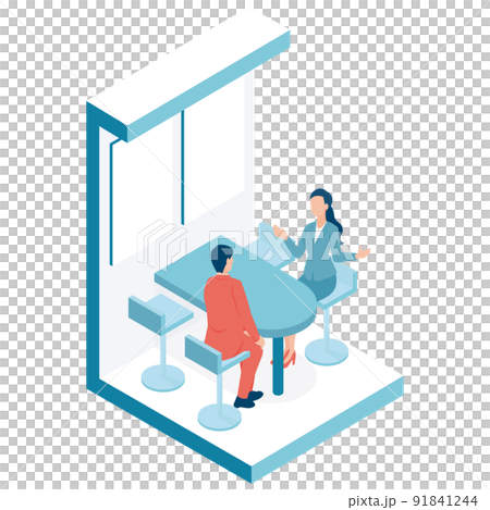 展示会にあるブースで商談をするアイソメイラスト 91841244
