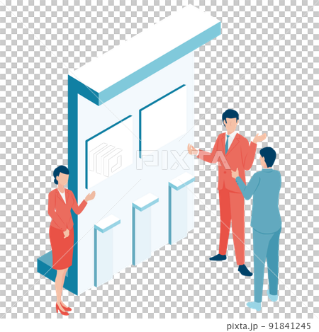 展示会にあるブースで商談をするアイソメイラスト 91841245