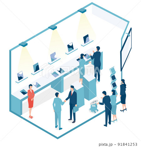 展示会に出展し人気なブースのアイソメイラスト 91841253
