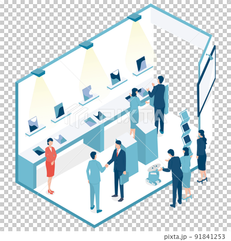 展示会に出展し人気なブースのアイソメイラスト 91841253