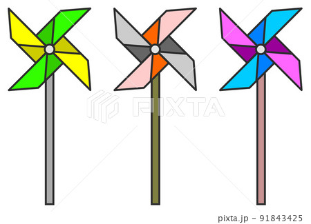 折り紙で作る風車のイラスト 91843425