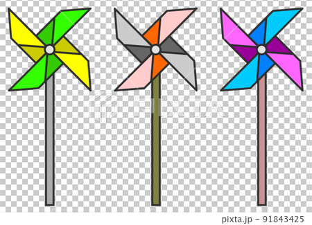 折り紙で作る風車のイラスト 91843425