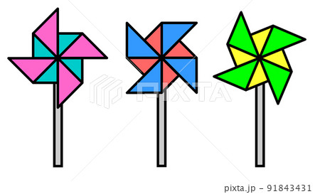 折り紙で作る風車のイラスト 91843431