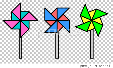 折り紙で作る風車のイラスト 91843431