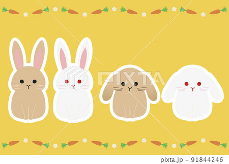 2種類×2色のウサギとニンジンのイラストセット 2種類×2色のウサギとニンジンのイラストセット 91844246
