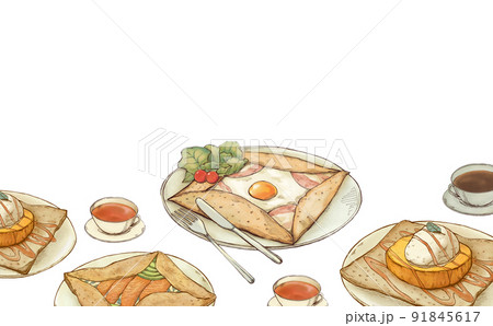 洋食ガレットが並ぶ色鉛筆風のイラスト 91845617