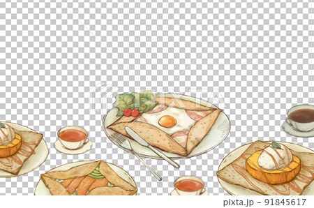 洋食ガレットが並ぶ色鉛筆風のイラスト 91845617