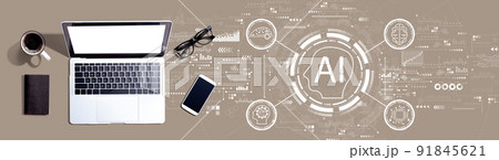 AI concept with a laptop computer 91845621