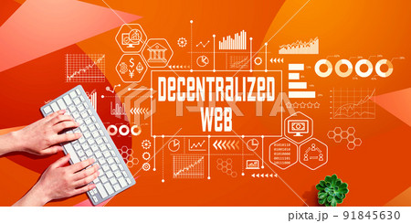 Decentralized Web theme with person using computer keyboard 91845630
