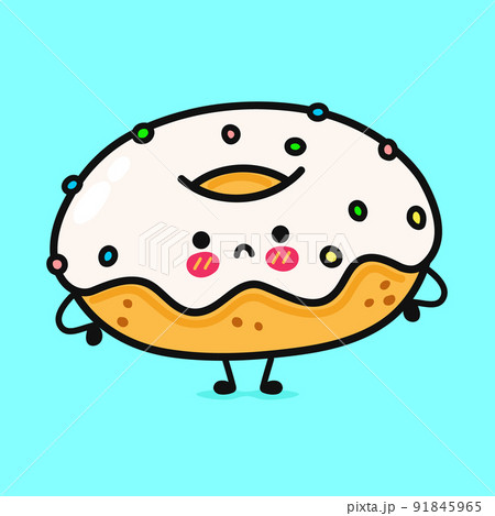 Cute angry Donut character. Vector hand drawn cartoon kawaii character illustration icon. Isolated on blue background. Sad Donut character concept 91845965