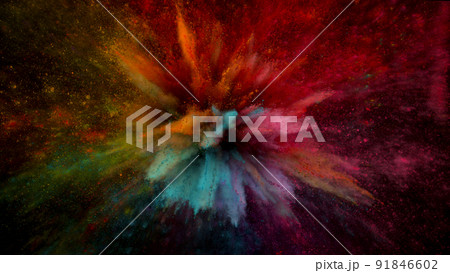 Freeze motion shot of color powder explosion Freeze motion shot of color powder explosion 91846602