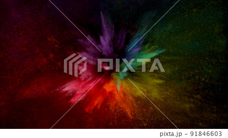 Freeze motion shot of color powder explosion 91846603