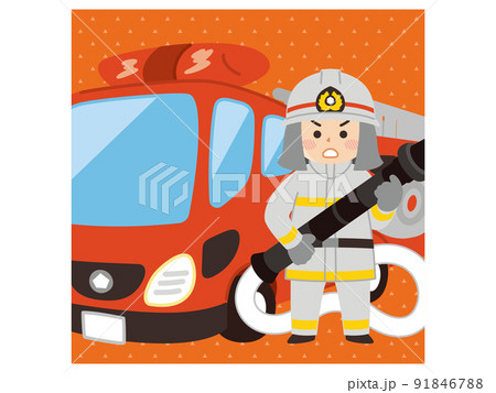 消防士とはしご消防車 91846788
