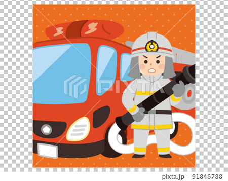 消防士とはしご消防車 91846788
