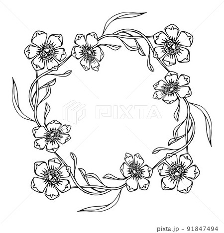 floral square frame, hand drawn doodle vector for invitations, posters, postcards in art nouveau style. 91847494