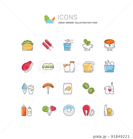 Set Vector Line Icons of Fast Food. Set Vector Line Icons of Fast Food. 91849221
