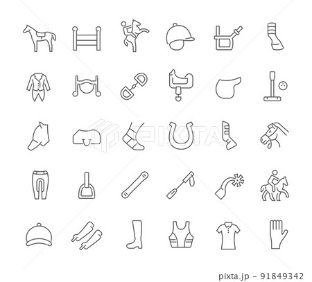 Set Vector Line Icons of Equestrian Sport. 91849342