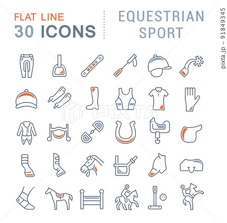 Set Vector Line Icons of Equestrian Sport. 91849345