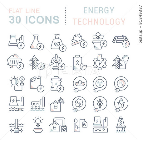 Set Vector Line Icons of Energy Technology 91849387