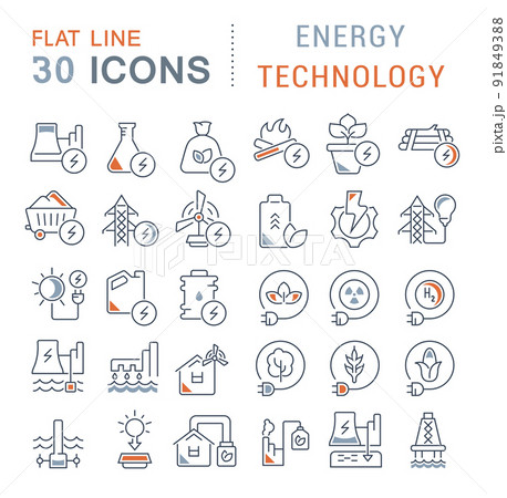 Set Vector Line Icons of Energy Technology 91849388