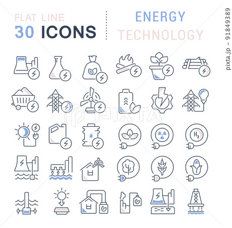 Set Vector Line Icons of Energy Technology 91849389