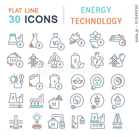 Set Vector Line Icons of Energy Technology 91849390
